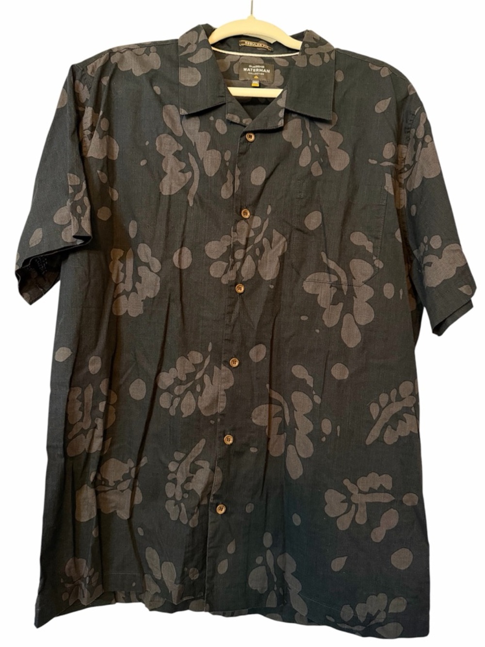 Quicksilver Waterman Mens Black Gray Hawaiian Short Sleeve Button Up Shirt XXL
